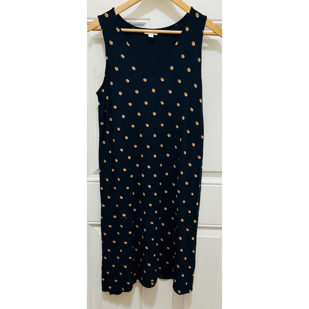J. Jill Navy Blue Polka Dot Sleeveless V-Neck Asymmetrical Tiered Dress Petite S